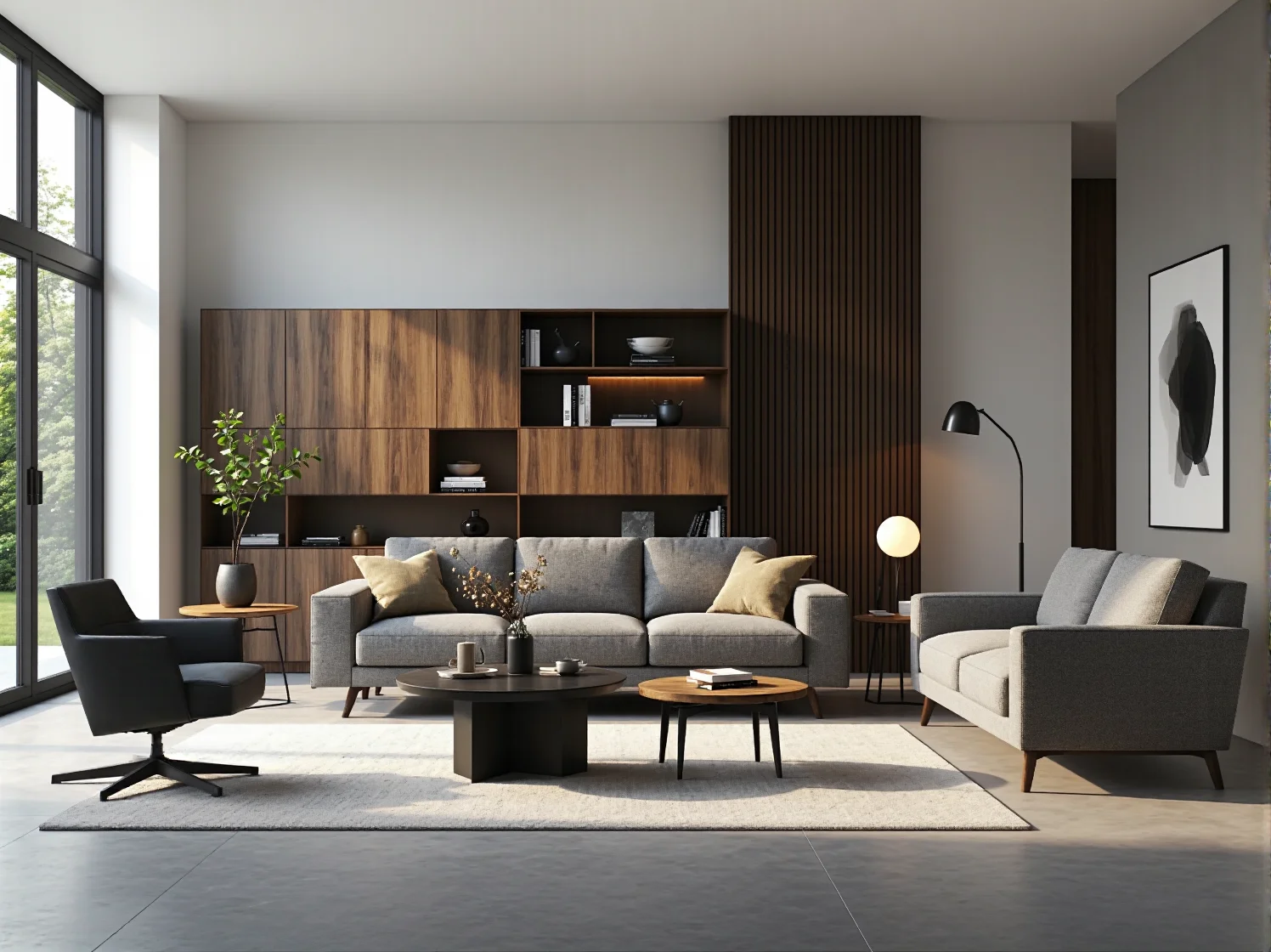 Aranżacja jasnego salonu z narożnikiem w kształcie L i punktowym światłem oszczędzająca miejsce