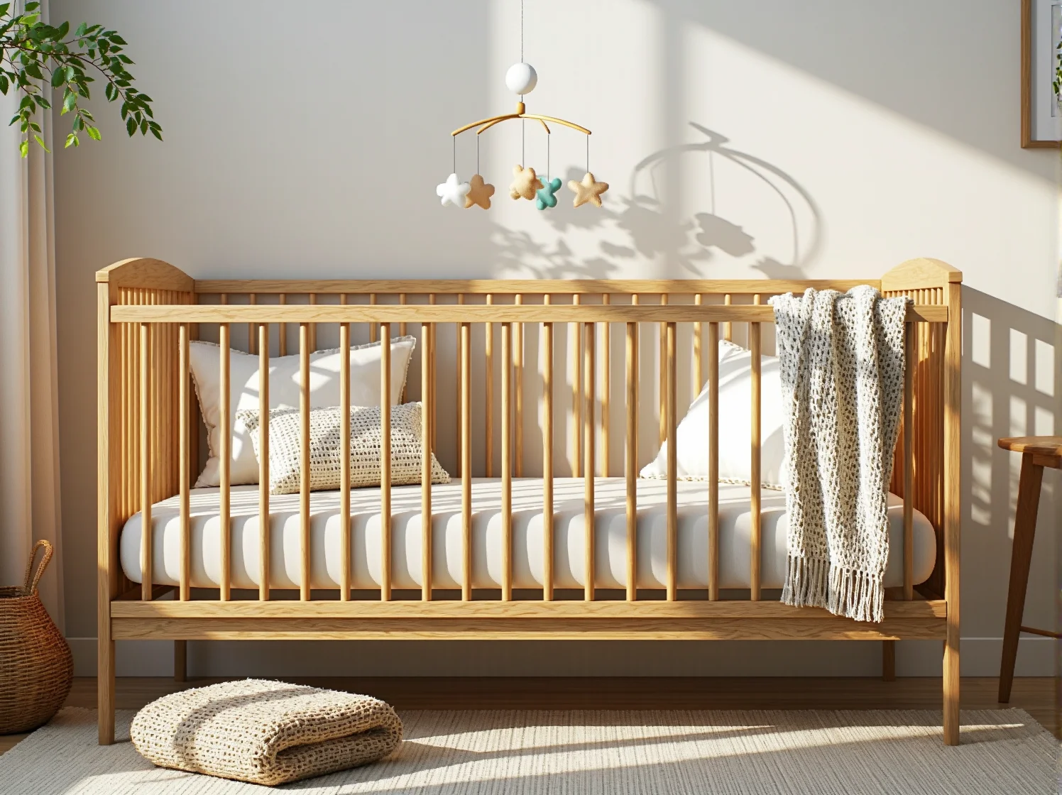 Bezpieczne drewniane łóżeczko dla niemowlaka w ekonomicznej aranżacji wnętrza