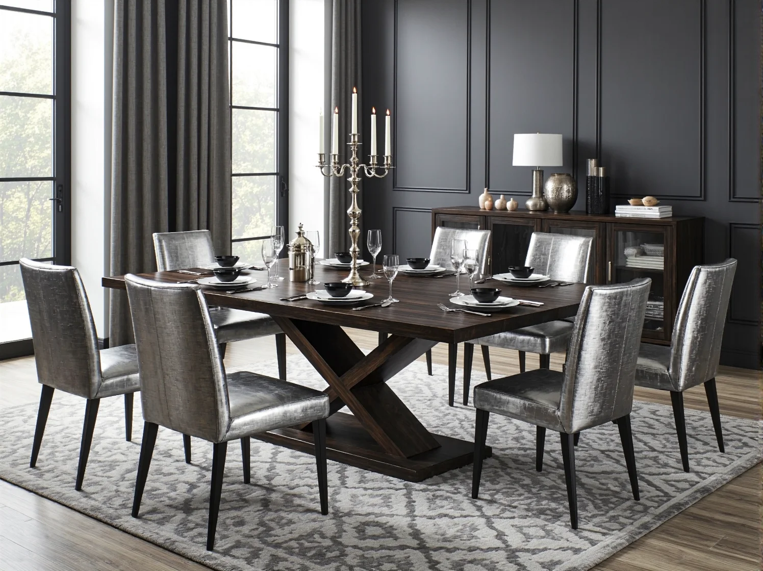 Sofa w kolorze butelkowej zieleni jako dominujący akcent meblowy w salonie.