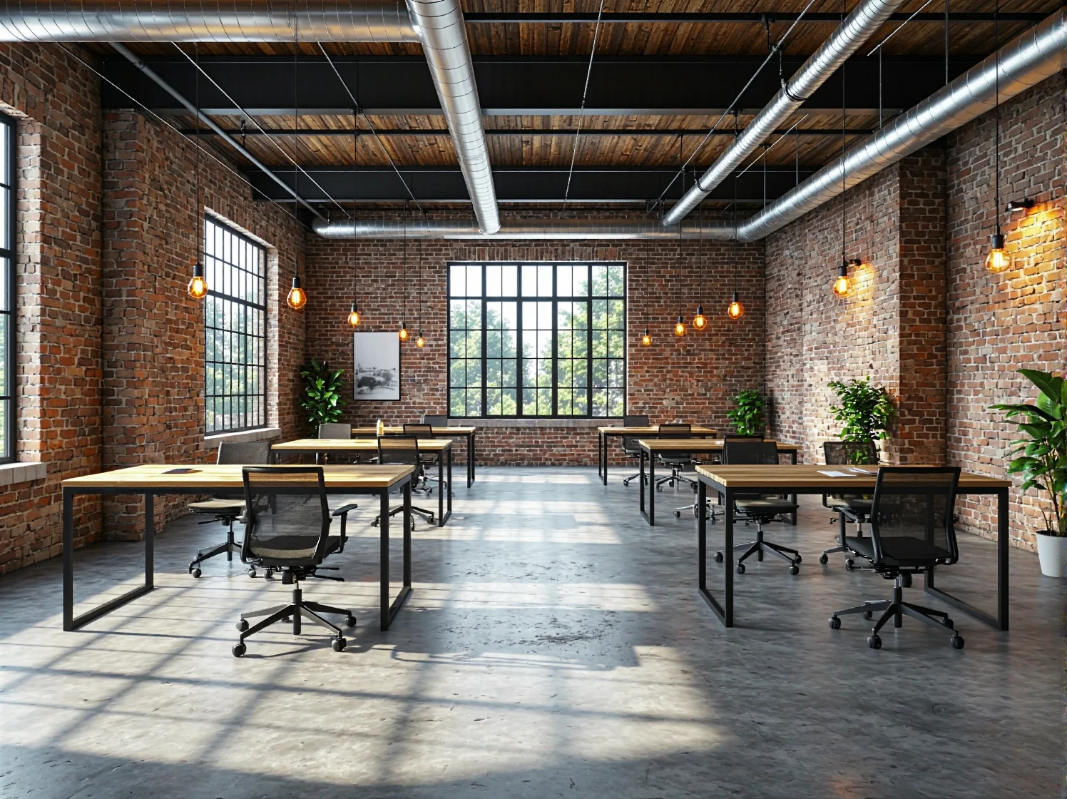 Biurko industrialne dąb z metalowym czarnym stelażem