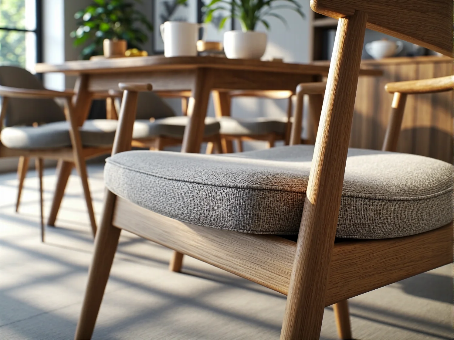 Detal blatu dębowego stołu rozkładanego w stylu scandi