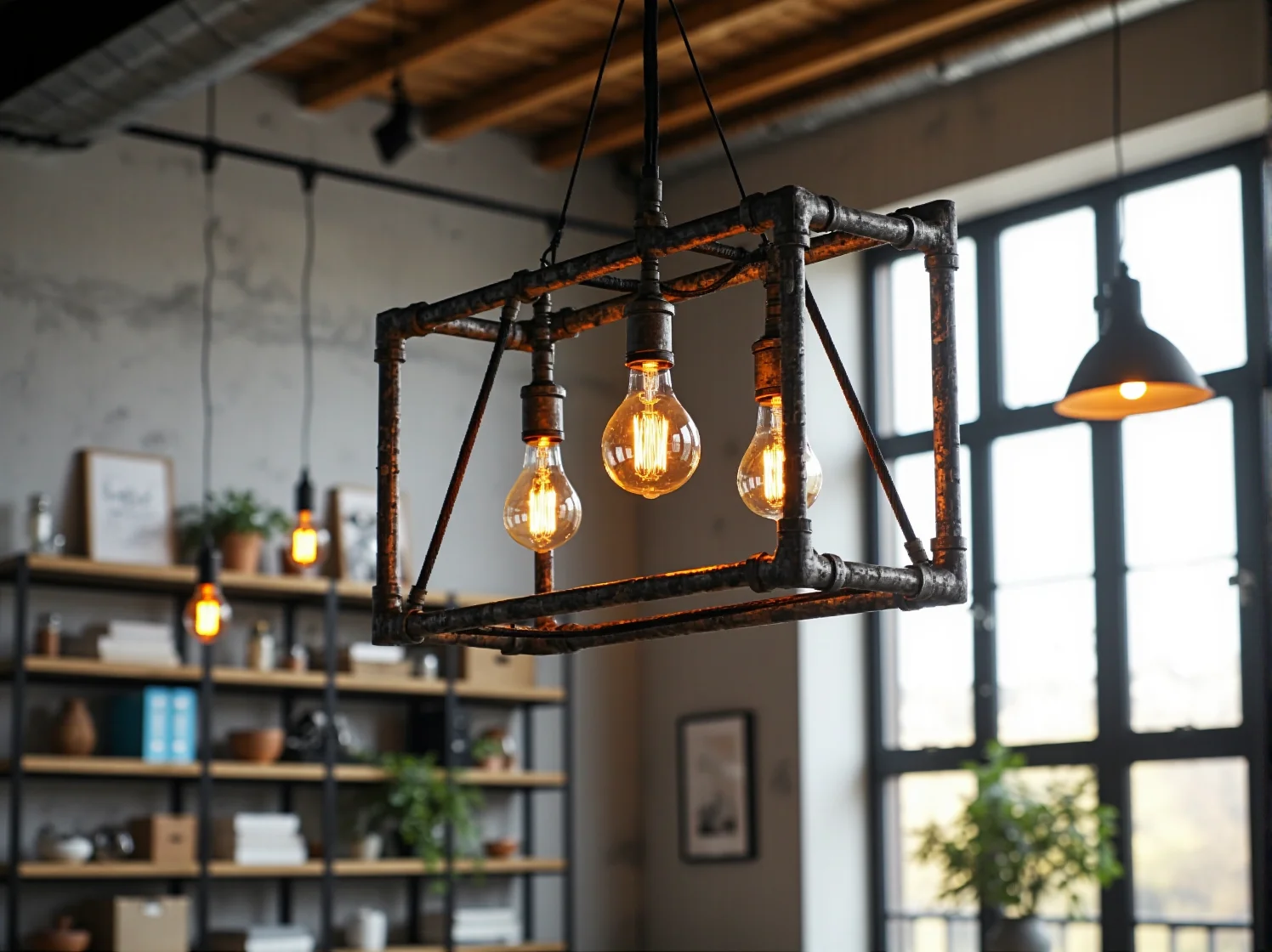 Betonowa donica i lampa jako dodatki w stylu industrialnym. Dekoracje DIY do loftu.