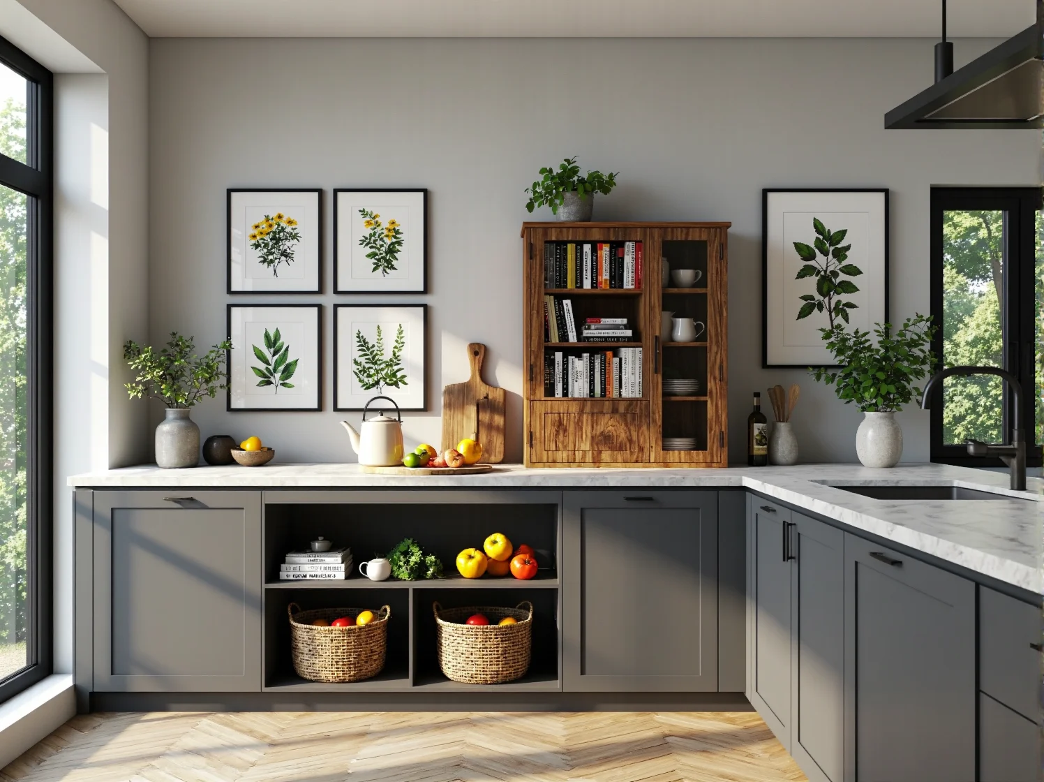 Fronty szafek kuchennych z naturalnego rattanu i drewna z odzysku