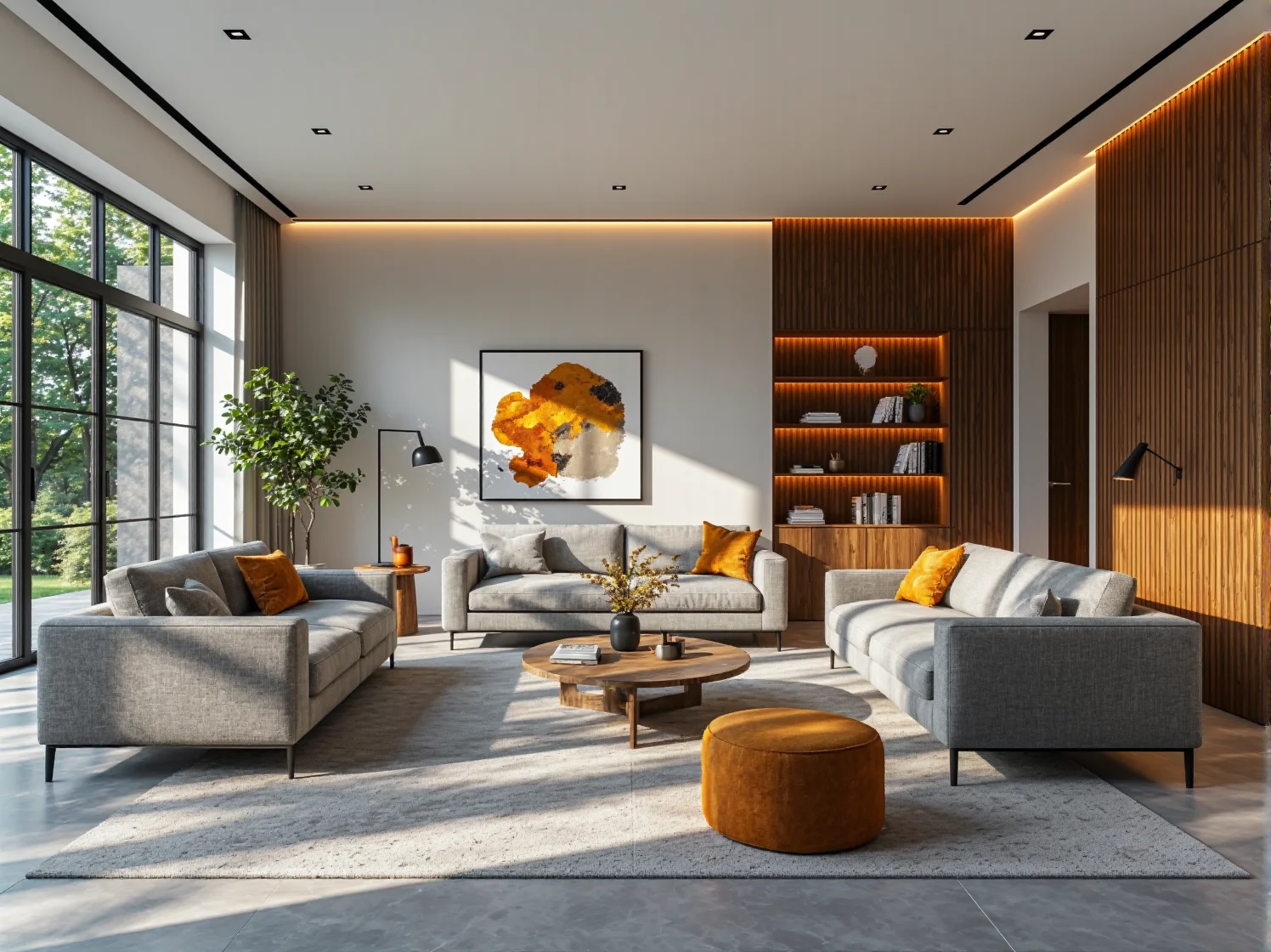 Funkcjonalny beżowy narożnik w małym pokoju dziennym powiększający optycznie przestrzeń