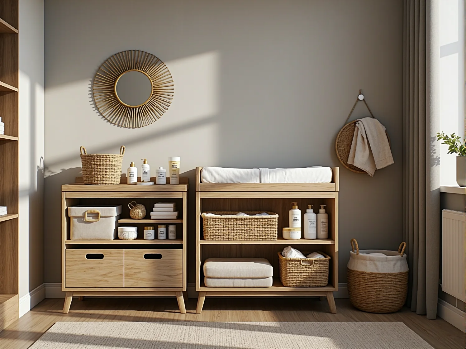 Funkcjonalna komoda z przewijakiem i organizery na akcesoria niemowlęce