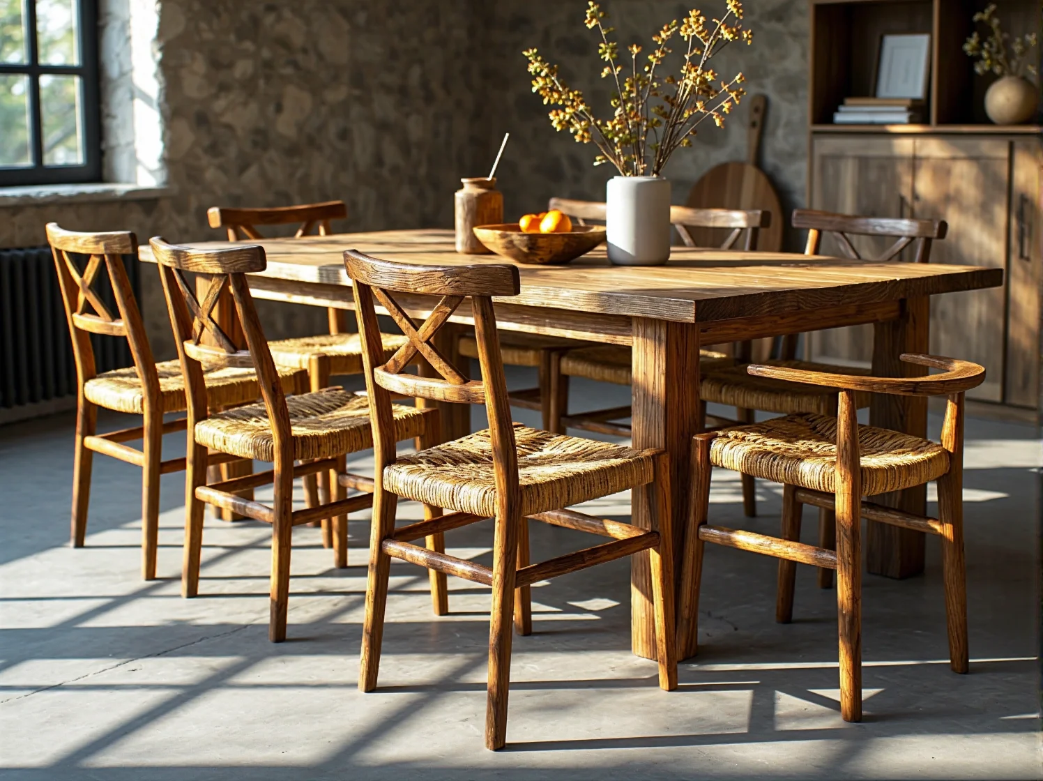 Stylowy kredens rustykalny z litego drewna do przechowywania zastawy w jadalni