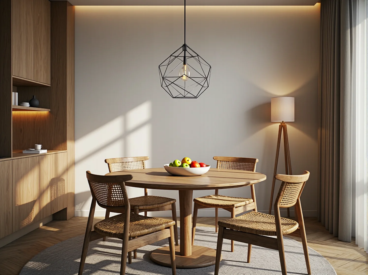 Designerskie krzesła skandynawskie w restauracji hotelowej, wykonane z jasnego drewna i wysokiej jakości tkanin.