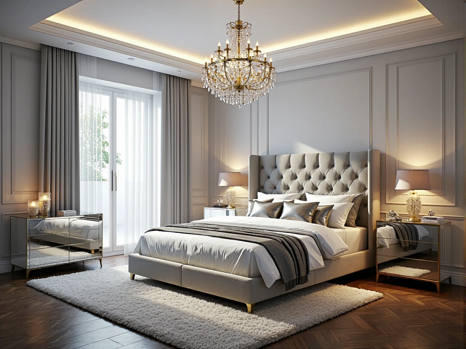 Kryształowy żyrandol glamour złoty z świecznikami do sypialni