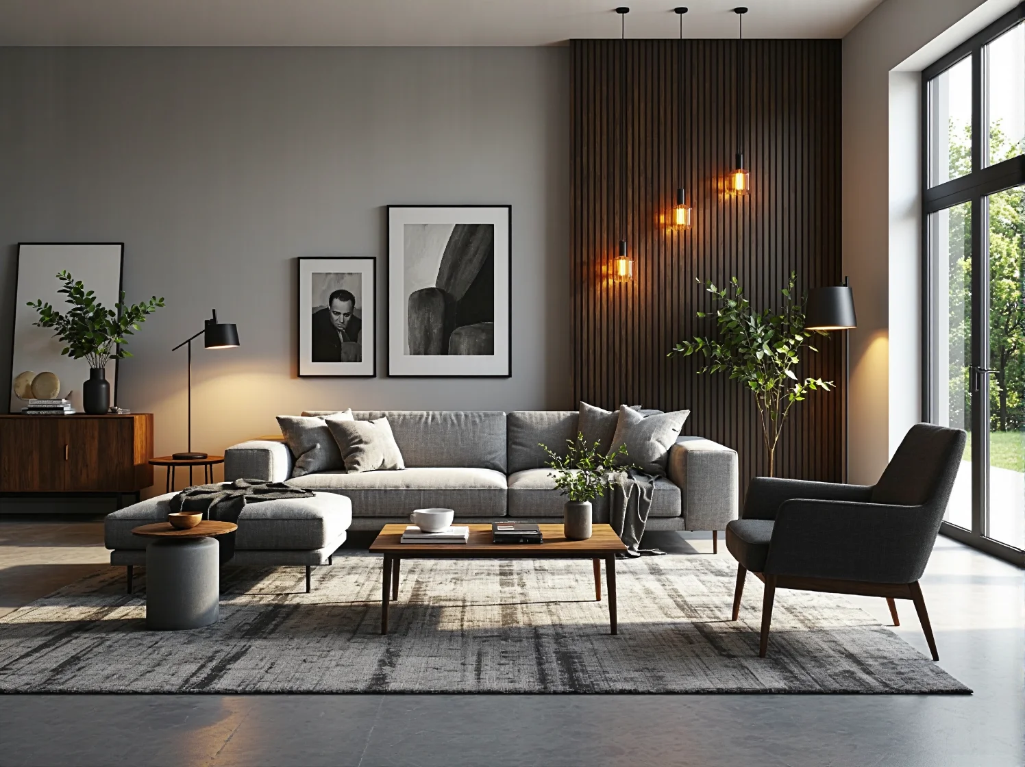 Wejście do domu z ciemną elewacją oświetlone stylowymi lampami LED o neutralnej barwie światła.