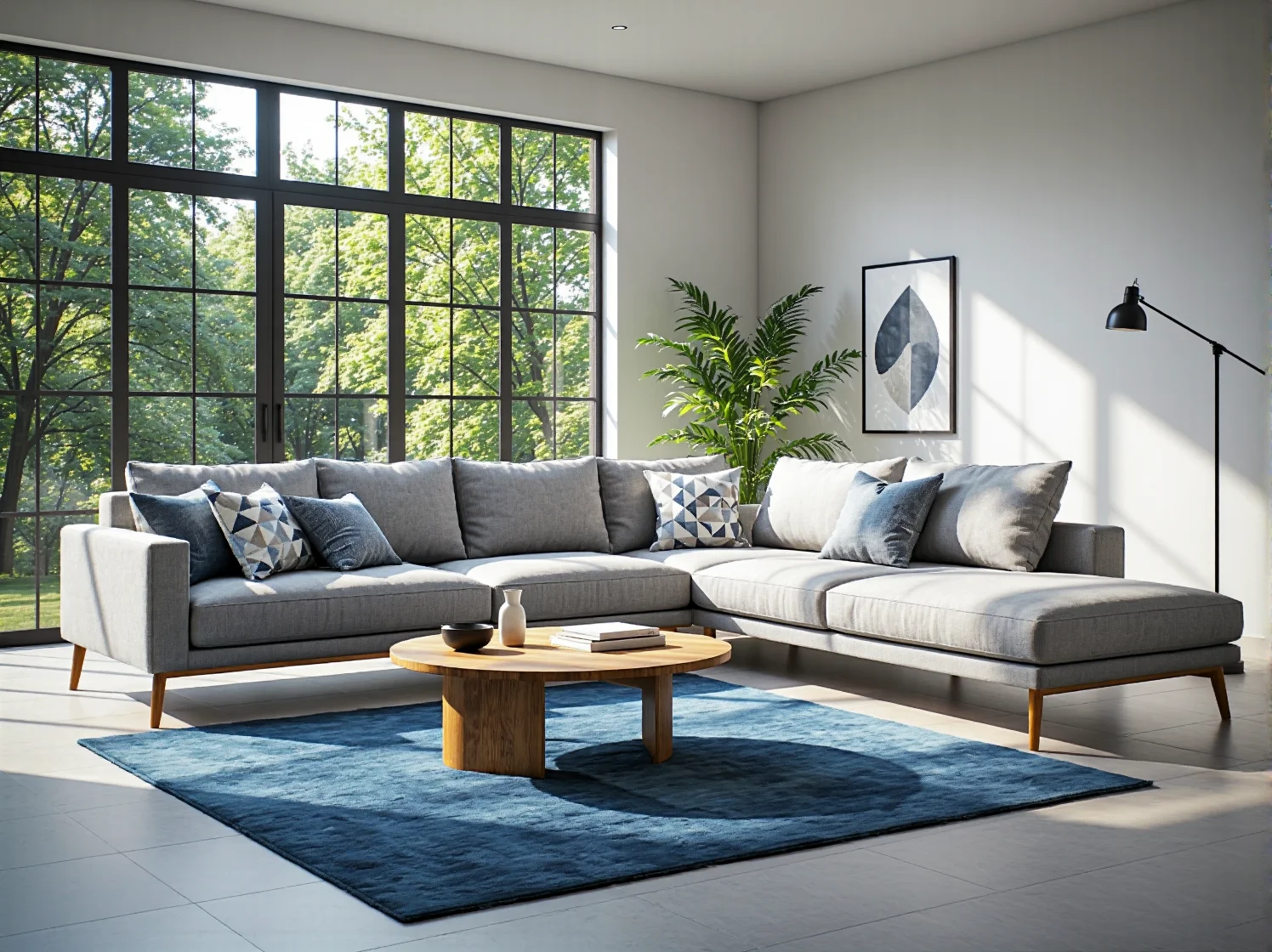 Narożnik tapicerowany szary na drewnianych nóżkach z poduszkami