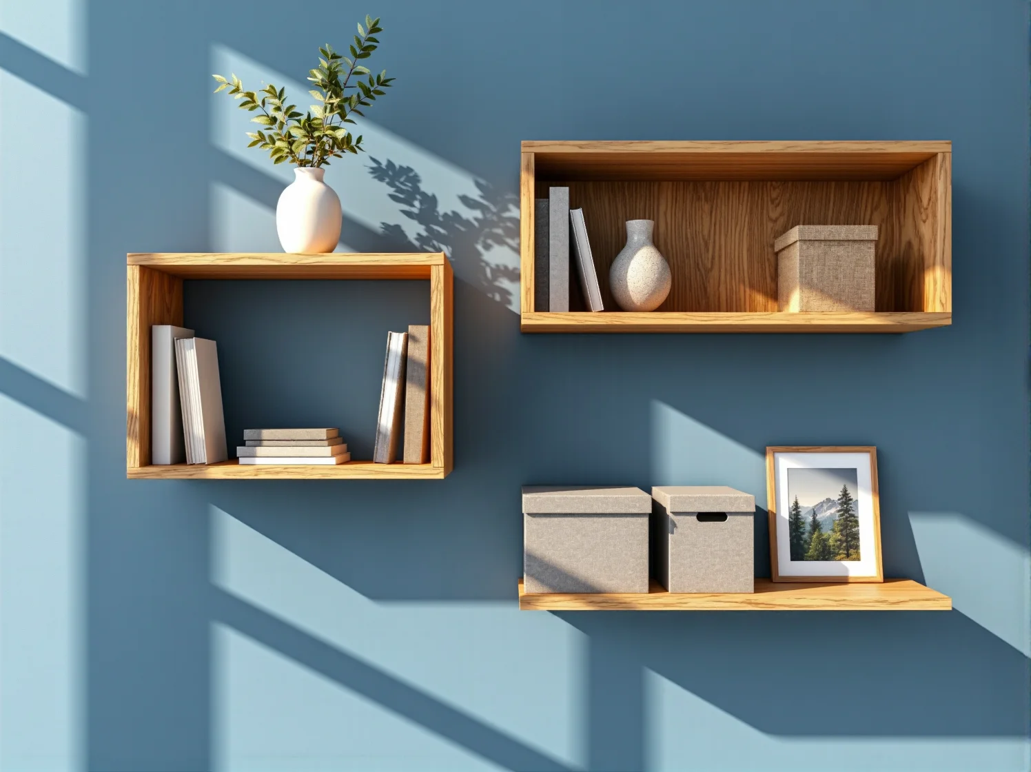 Modułowe regały biurowe w stylu skandynawskim wypełnione segregatorami