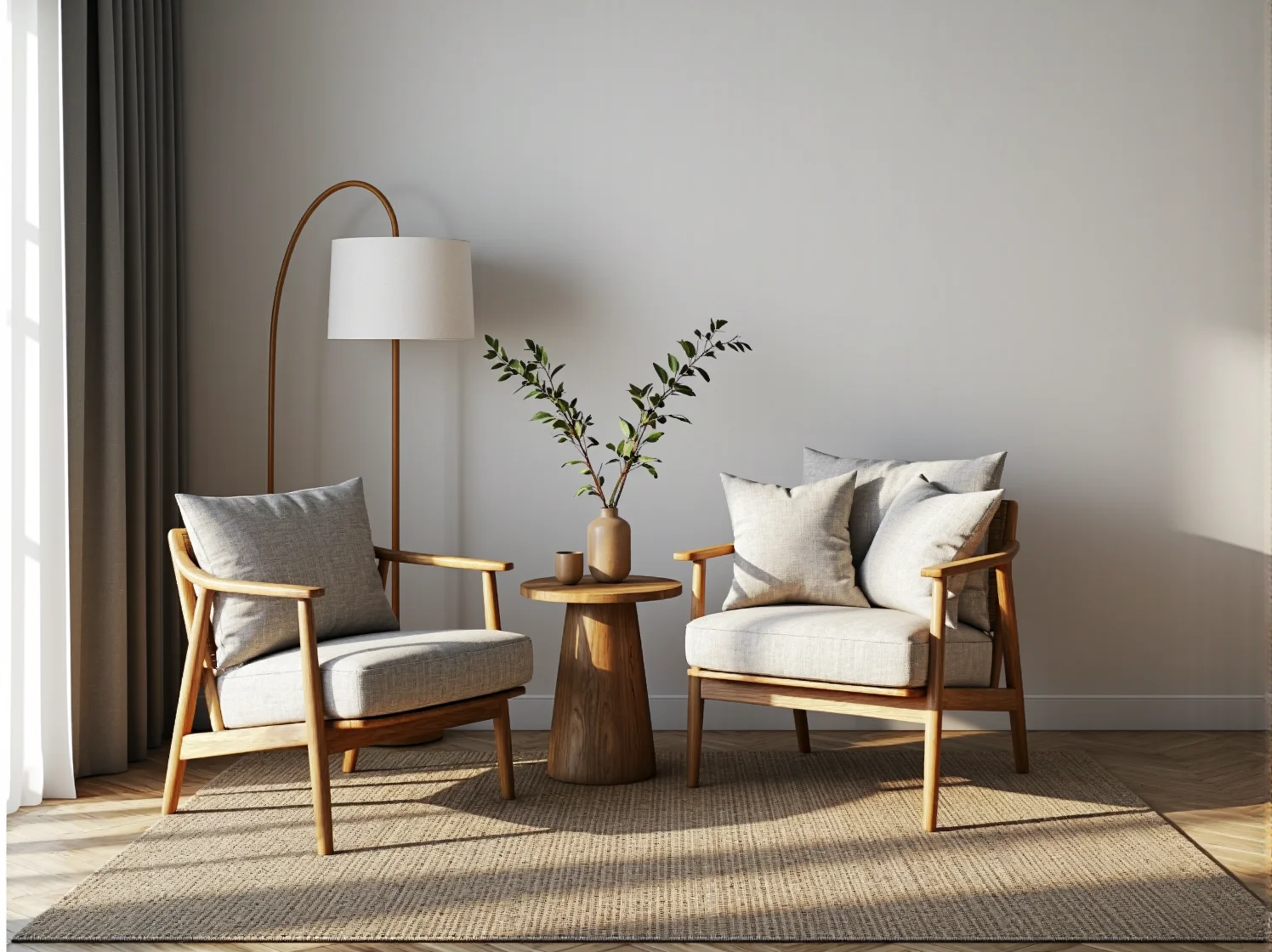 Minimalistyczne łóżko hotelowe z naturalnego drewna w stylu północnym, gwarantujące wysoki komfort snu.