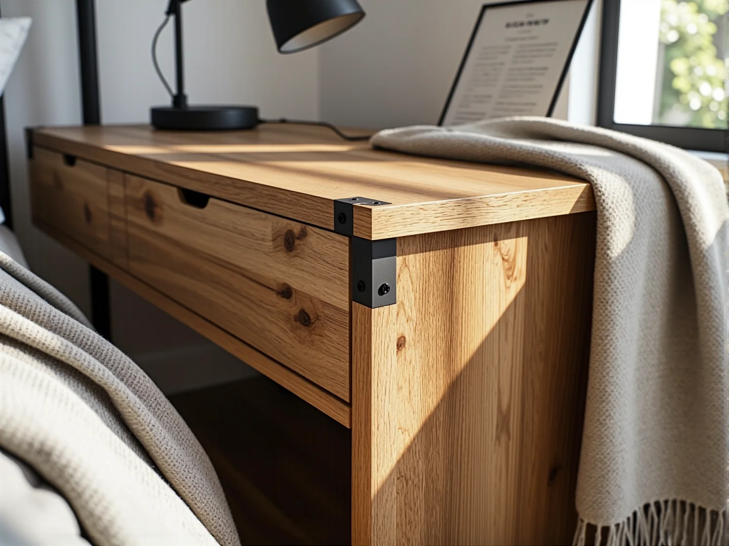 Olejowanie blatu stolika nocnego podkreślające naturalne słoje