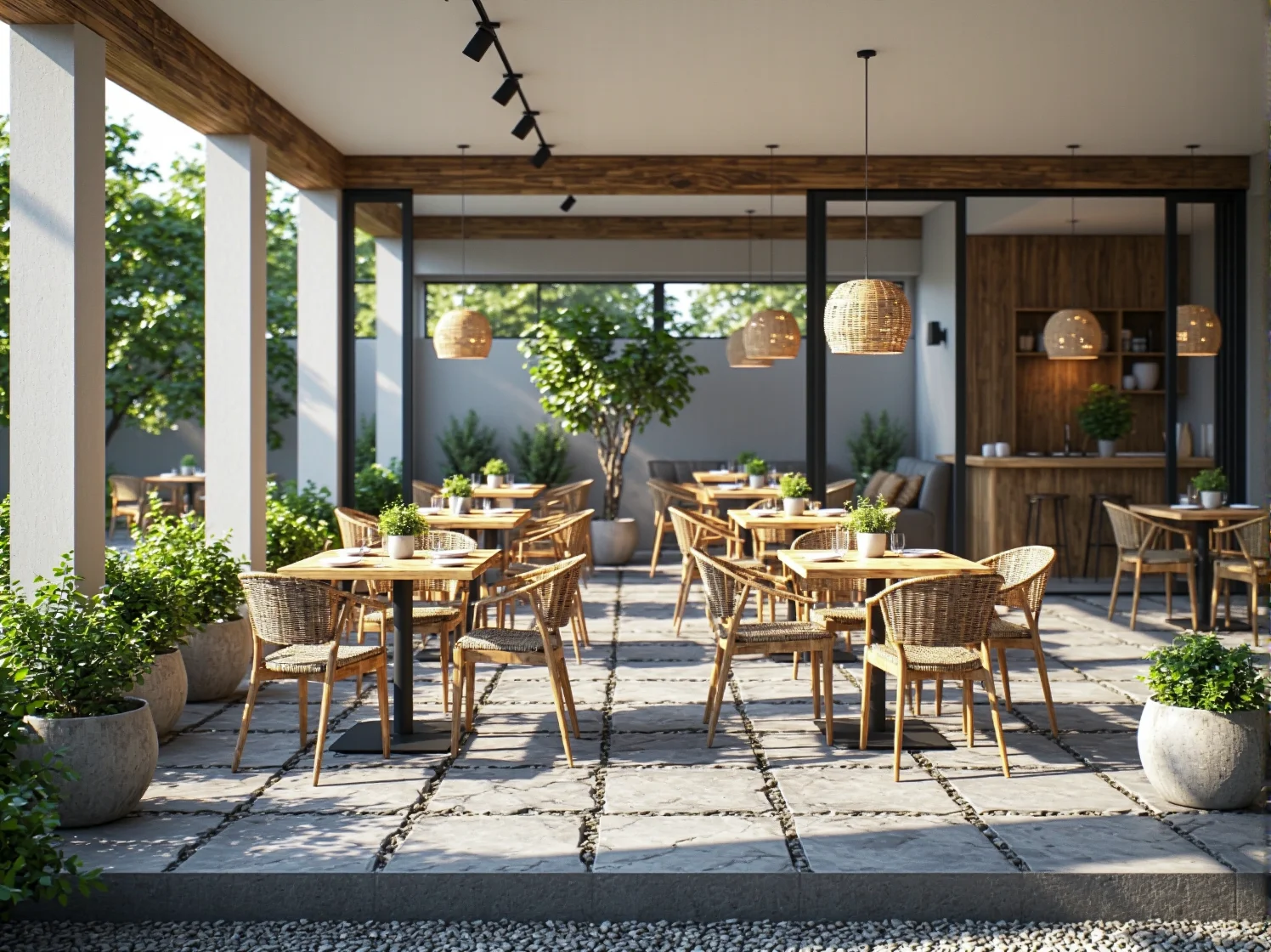 Minimalistyczne oświetlenie parkowe o ciepłej barwie wprowadzające rustykalny klimat