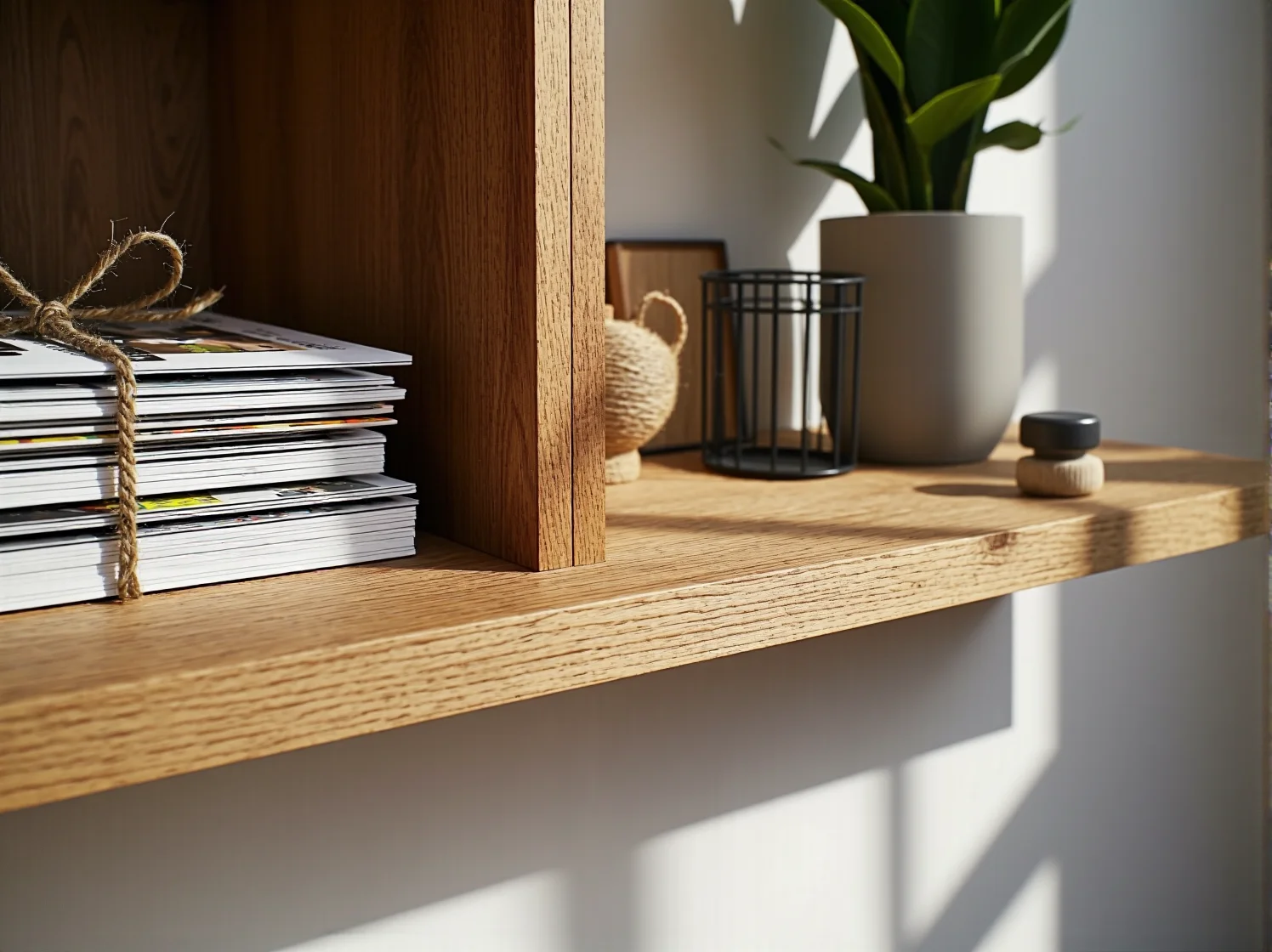 Minimalistyczna przestrzeń pracy z ekologicznymi meblami i roślinnością