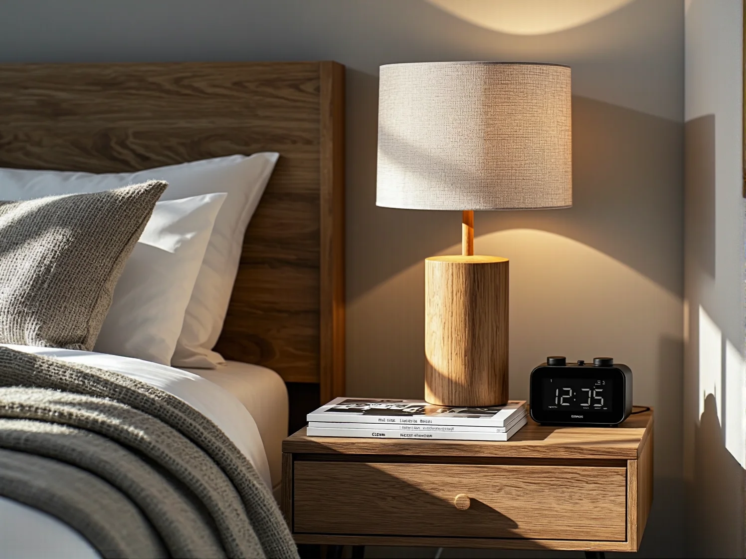 Wygodna szara sofa w stylu skandynawskim w lobby hotelowym, łącząca minimalizm z funkcjonalnością dla gości.