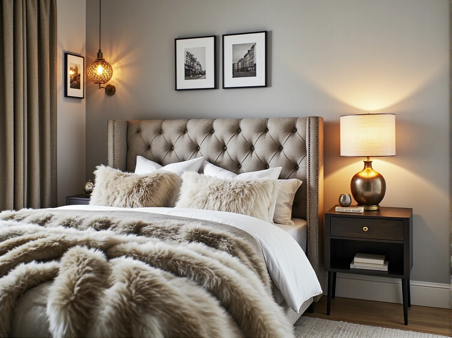 Transparentne krzesła i szklany stół optycznie powiększające jadalnię glamour