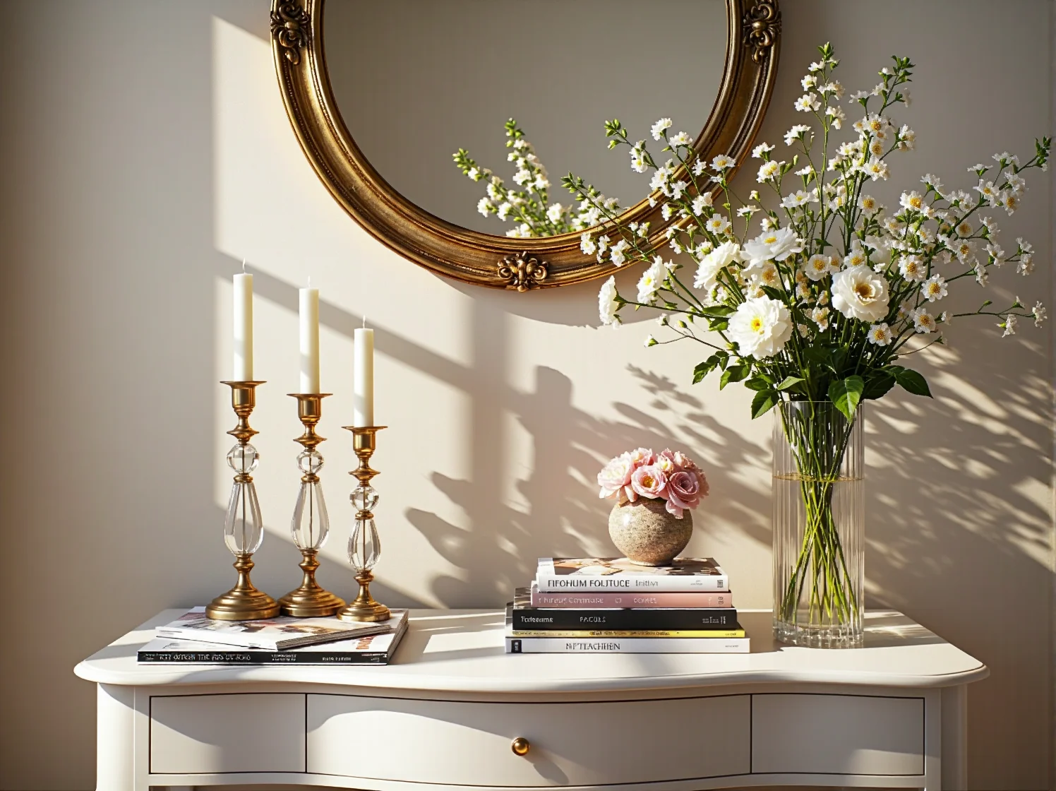 Pikowany fotel welurowy i złote dodatki w aranżacji małego wnętrza