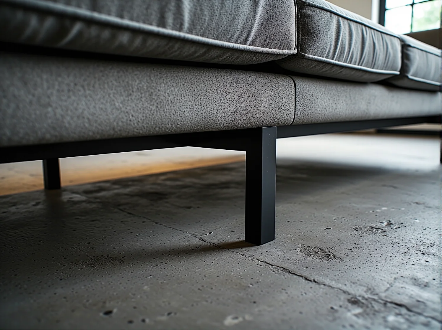 Nowoczesna grafitowa sofa loftowa w aranżacji małego pokoju dziennego