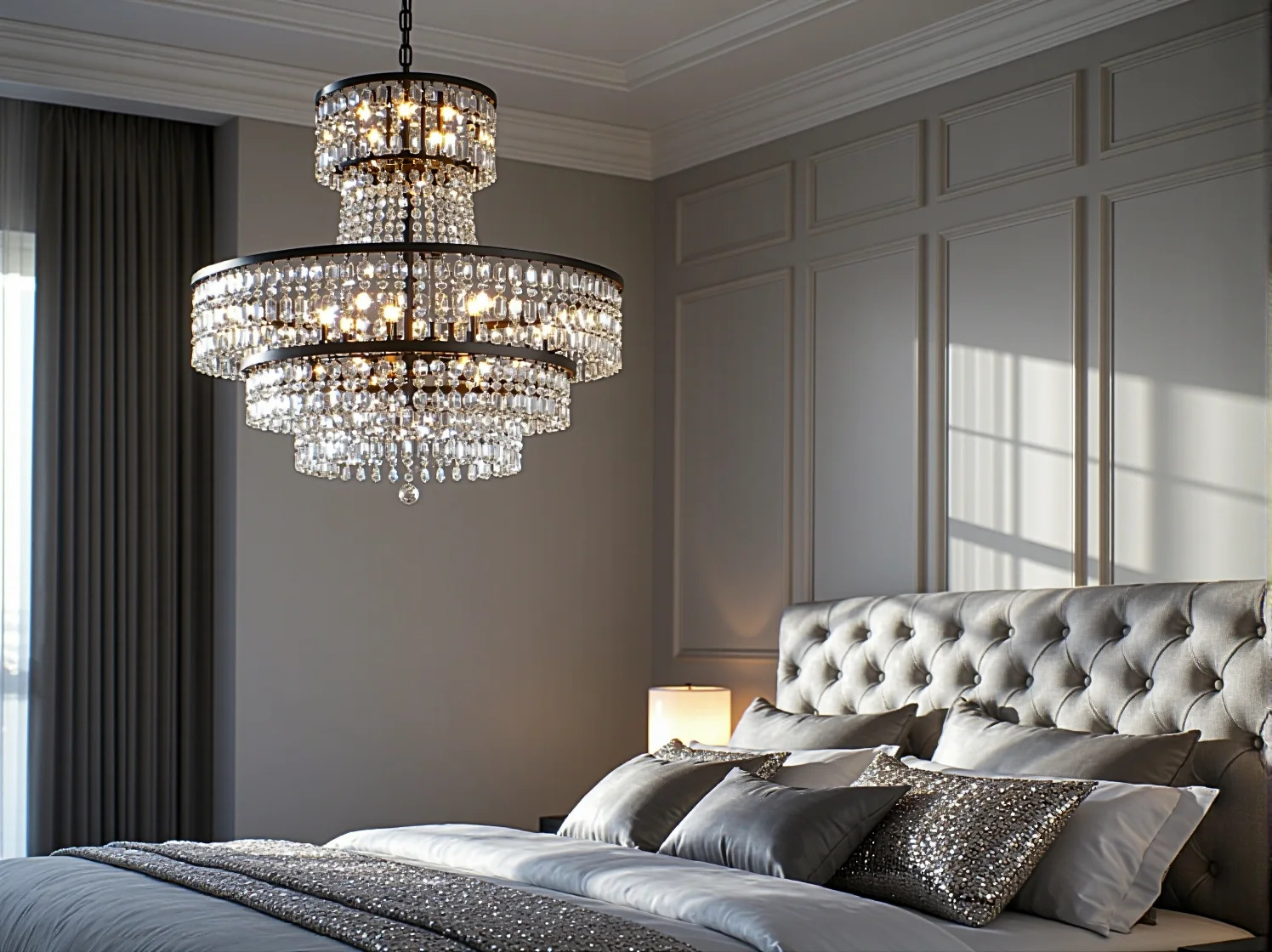 Lampa sufitowa z czarnym welurowym abażurem i złotym wnętrzem