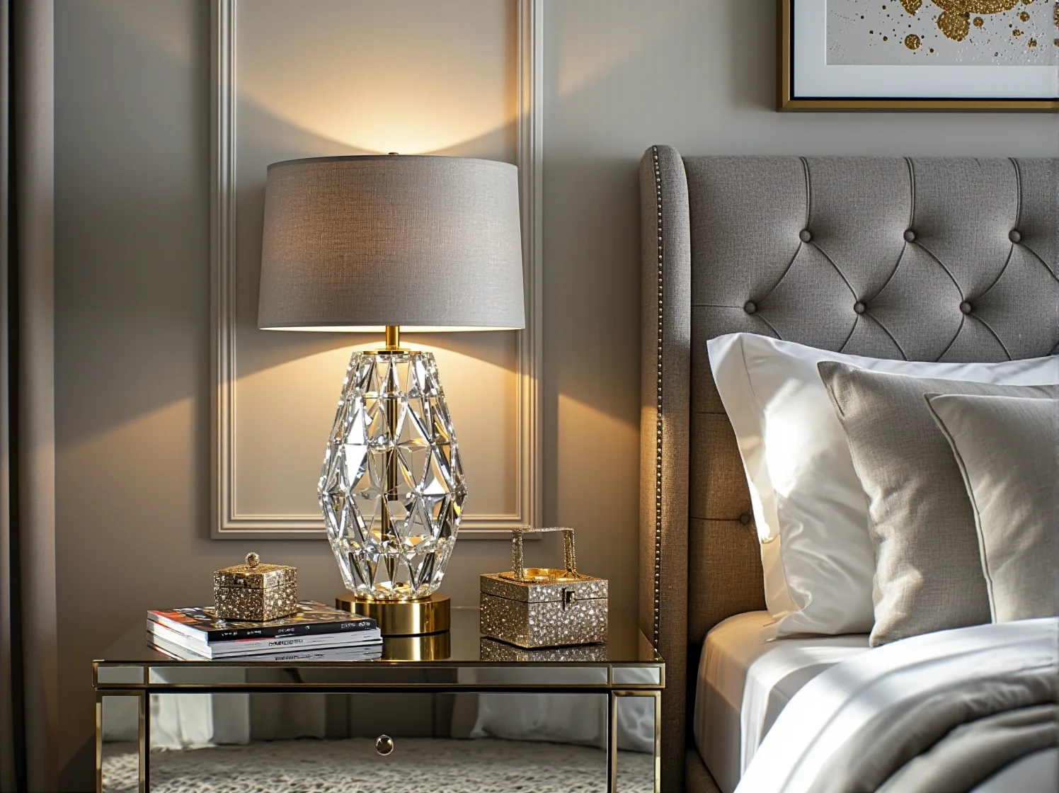 Złota lampa wisząca z ozdobnymi szklanymi kulami do wnętrza glamour